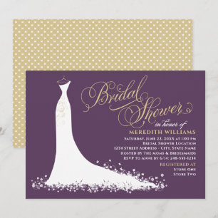 Elegantes Pflaumen- und Gold-Brautkleid-Hochzeitsb Einladung