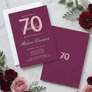 Elegantes Pflaumenrosa 70 und Fantastischer Geburt Einladung