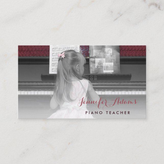 Elegantes Piano Teacher Girl Student Rosa Kleid Visitenkarte (Vorderseite)
