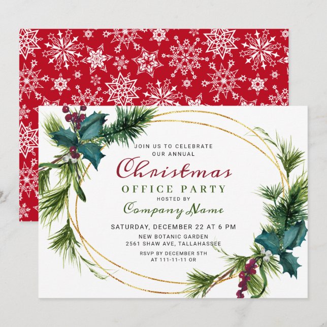 Elegantes Pine Christmas Holiday OFFICE Party Einladung (Vorne/Hinten)