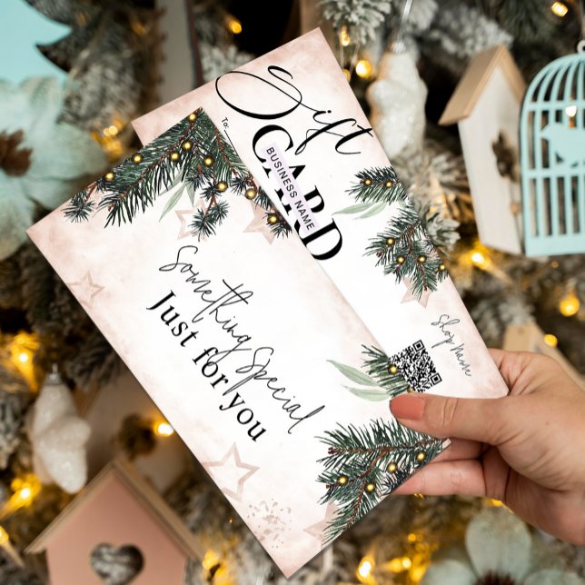 Elegantes Pine Gift Certificate | Personalisierbar (Elegant Pine Gift Certificate | Customizable #christmasgiftcard #newyear #lights #pinetrees #chick)