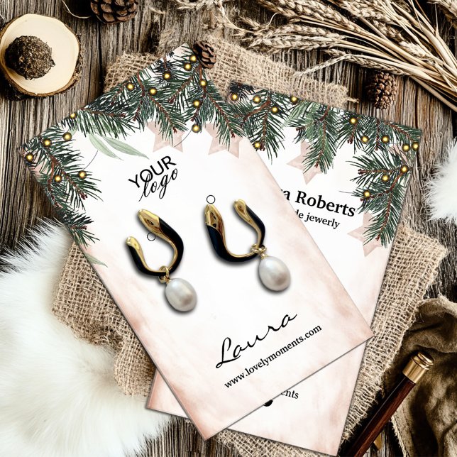 Elegantes Pine Ostering Display Visitenkarte (Elegant Pine Earring Display Business Card #zazzlemade #pinetree #christmas #holiday #festivalpinetr)