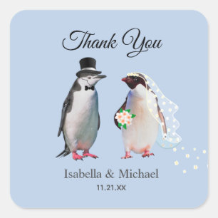 Elegantes Pinguin-Paar Danke Hochzeit Klassiker  Quadratischer Aufkleber