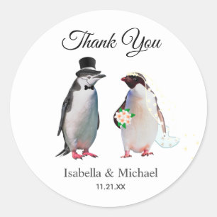 Elegantes Pinguin-Paar Dankeschön-Hochzeit  Runder Aufkleber