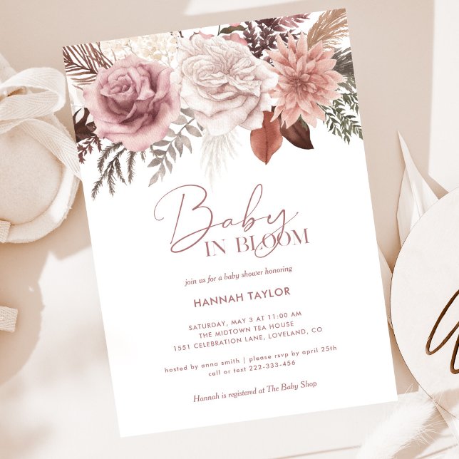 Elegantes Pink Baby in Bloom Script Girl Baby Show Einladung (Von Creator hochgeladen)
