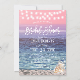 Elegantes Pink Beach Mason Jar Lights Brautparty Einladung