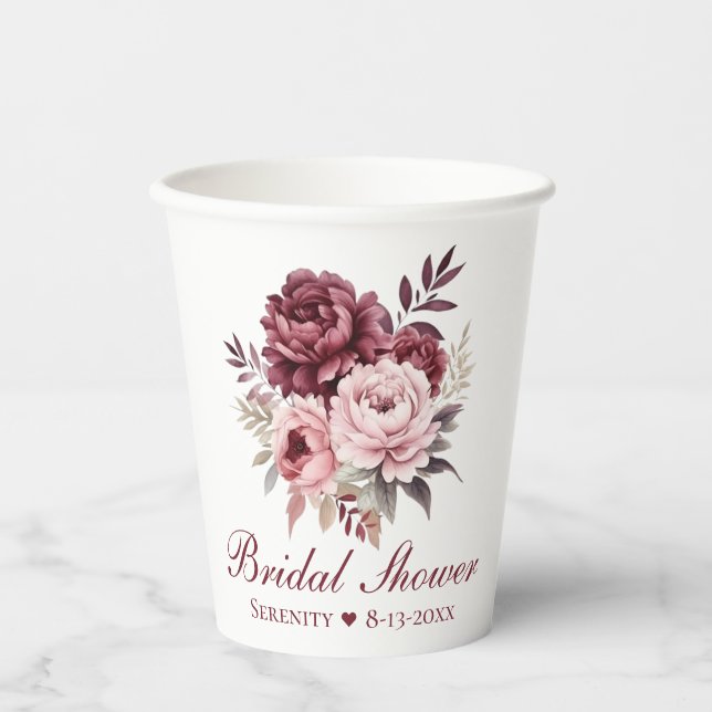 Elegantes Pink-Blumen-Brautparty Pappbecher (Vorderseite)