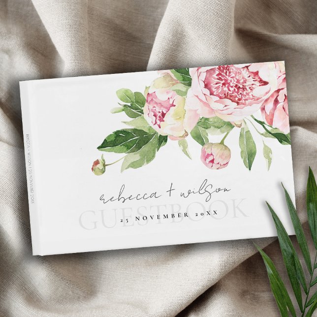 ELEGANTES PINK BLUSH PEONY FLORAL WATERCOLOR WEDD GÄSTEBUCH (Von Creator hochgeladen)