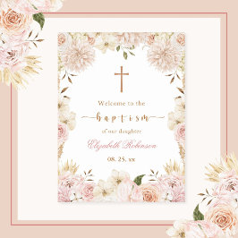 Elegantes Pink Boho Floral Taufposter Poster