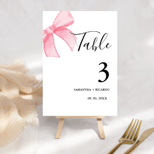 Elegantes Pink Bow Brautparty Wedding Tischnummer