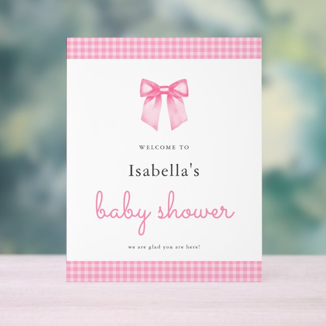 Elegantes Pink Bow Girl Babydusche Begrüßungszeich Acrylschild (Neutral)