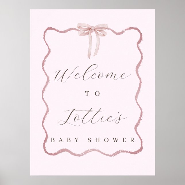 Elegantes Pink Bow Girl Babydusche Begrüßungszeich Poster (Vorne)