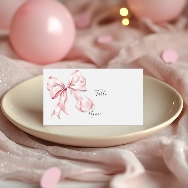 Elegantes Pink Bow Pearls Baby Shower Girl Platzkarte (Von Creator hochgeladen)