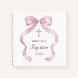 Elegantes Pink Bow Taufen Gästebuch Notizbuch