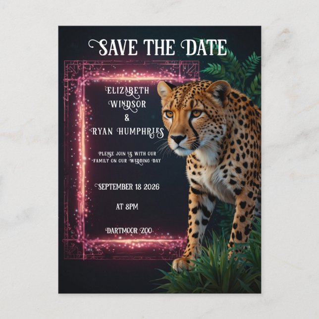 Elegantes Pink Cheetah Wedding Einladung Foto Postkarte (Vorderseite)