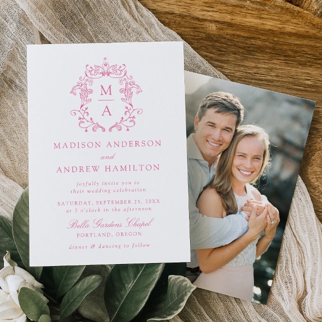 Elegantes Pink Chinoiserie Foto Hochzeit Einladung (Von Creator hochgeladen)