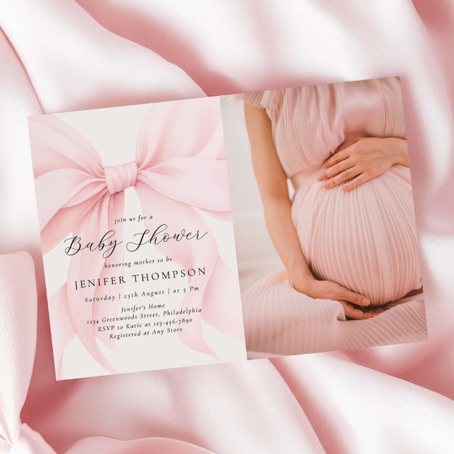 Elegantes Pink Coquette Bow Girl Baby Shower Foto Einladung (Von Creator hochgeladen)