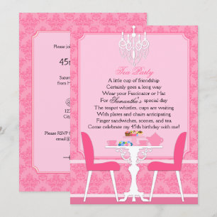 Elegantes Pink Damask Birthday Tea Party Einladung