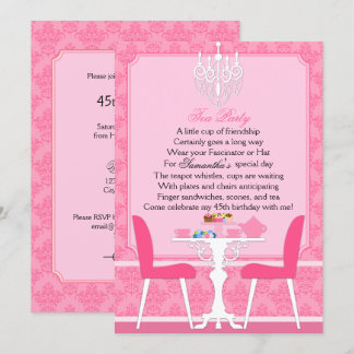Elegantes Pink Damask Birthday Tea Party Einladung