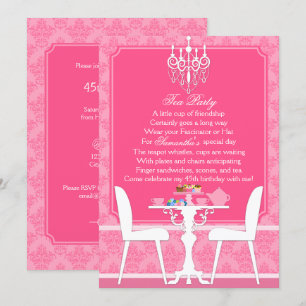 Elegantes Pink Damask Birthday Tea Party Einladung