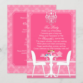 Elegantes Pink Damask Birthday Tea Party Einladung
