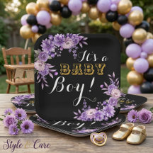 Elegantes Pink Floral Baby Boy Dusche Party Square
