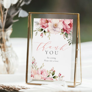 Elegantes Pink Floral Baby Dusche Gefallen Zeichen