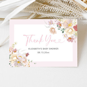 Elegantes Pink Floral Baby in Bloom Baby Shower Dankeskarte