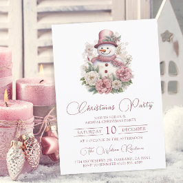 Elegantes Pink Floral Snowman Weihnachtsfest Party Einladung