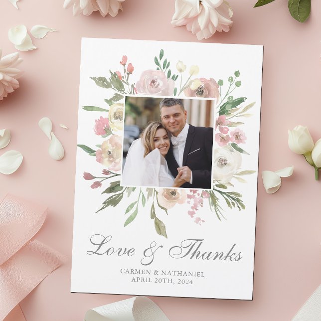 Elegantes Pink Floral Wedding Foto Danke Magnet (Von Creator hochgeladen)