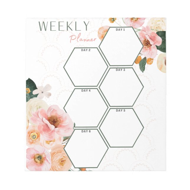 Elegantes Pink Floral Weekly Planner Notepad Notizblock (Vorderseite)