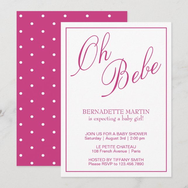 Elegantes Pink Girl Modern Simple Baby Shower Einladung (Vorne/Hinten)