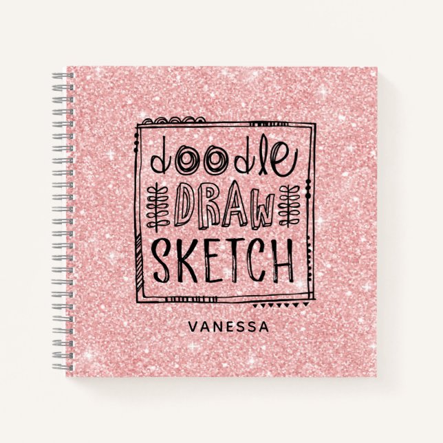 Elegantes Pink Glitzer Artist Sketchbook Notizbuch (Vorderseite)