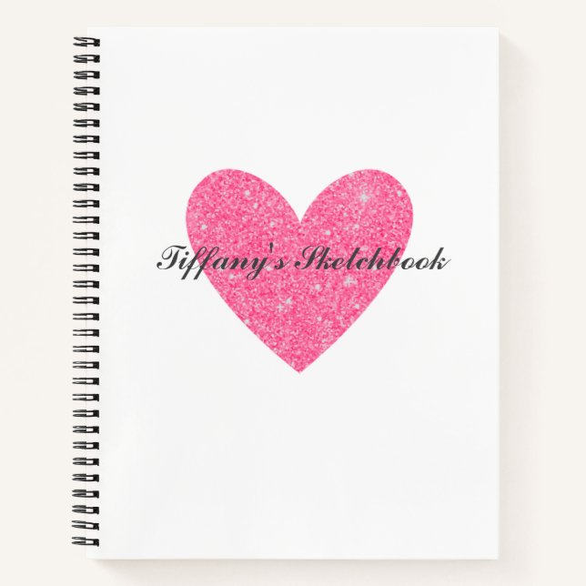 Elegantes Pink Glitzer Heart Artist Sketchbook Notizbuch (Vorderseite)