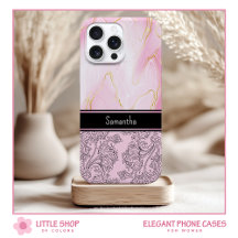 Elegantes Pink-Gold-Achat-Paisley-Monogramm