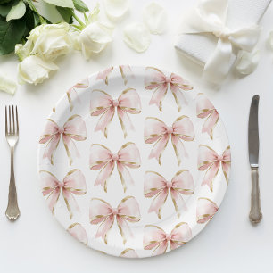 Elegantes Pink Gold Bow Muster Baby Shower Girl Pappteller