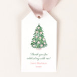 Elegantes Pink Green Christmas Brautparty Gefallen Geschenkanhänger<br><div class="desc">Mini-Weihnachtsbaum mit rosa und weißen Chinoiserie-Ornamenten in passender Pflanze. Alle Aquarellelemente,  die von mir handgemalt wurden,  bevor sie gescannt und digital kombiniert werden. Auf der Rückseite befindet sich ein karierter Backer in Rosa und Grün.</div>
