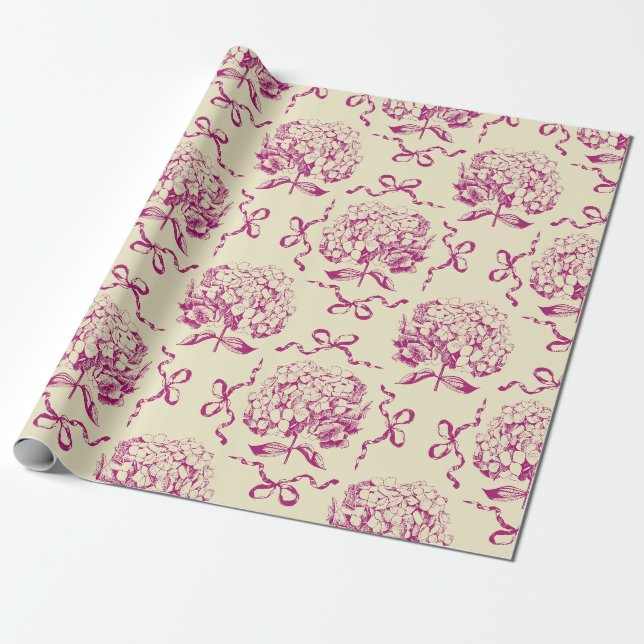 Elegantes Pink-Hydrangea-Muster Geschenkpapier (Ungerollt)