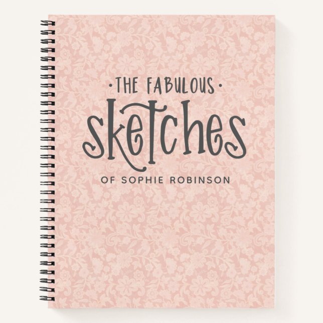 Elegantes Pink Lace Sketchbook mit Name Notebook Notizbuch (Vorderseite)