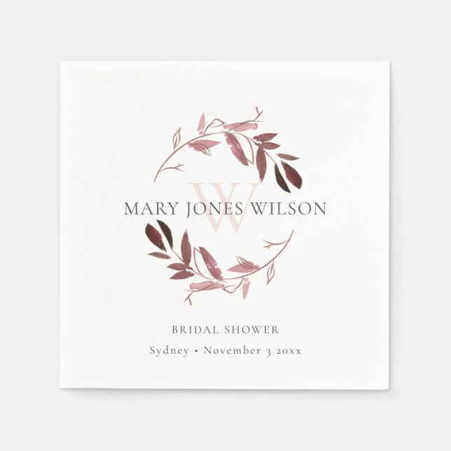 ELEGANTES PINK LILA FOLIAGE WREATH-BRAUTPARTY SERVIETTE (Vorderseite)
