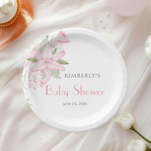 Elegantes Pink Lily Green Blätter Baby Shower