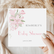 Elegantes Pink Lily Green Blätter Baby Shower