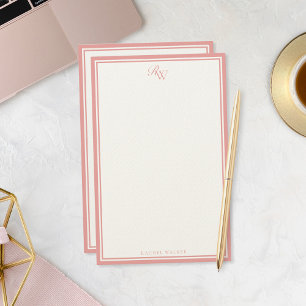 Elegantes Pink Monogramm mit zwei Rändern Briefpapier