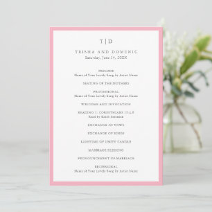 Elegantes Pink Monogramm Moderne Hochzeit Programm