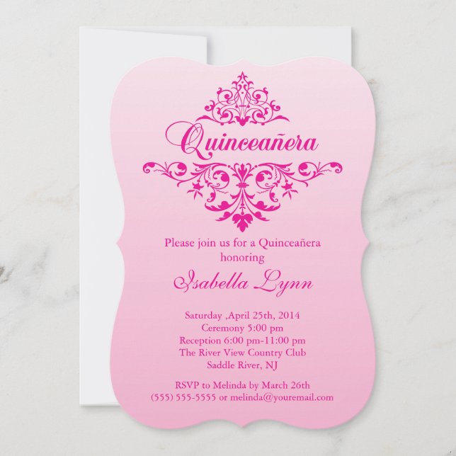 Elegantes Pink Ombre Quinceañera Party Einladung (Vorderseite)