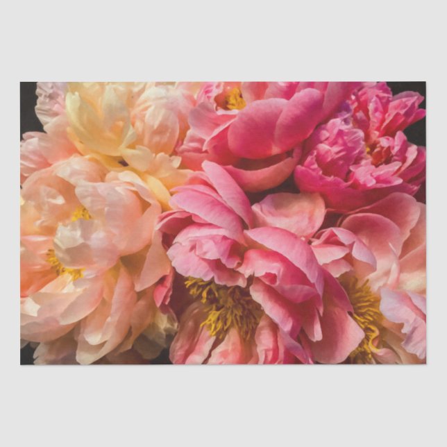 Elegantes Pink & Peach Peonies Tissue Seidenpapier (Vorderseite)