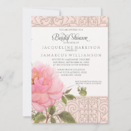 Elegantes Pink Peony Floral w Greenerity Brautpart Einladung