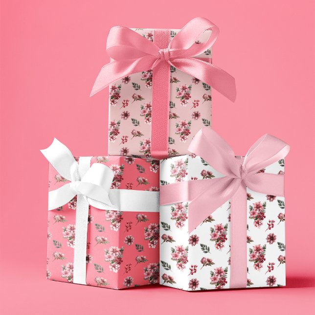 Elegantes Pink Poinsettias Weihnachtsfest Muster Geschenkpapier Set (Elegant Pink Poinsettias Christmas Holiday Pattern Wrapping Paper)