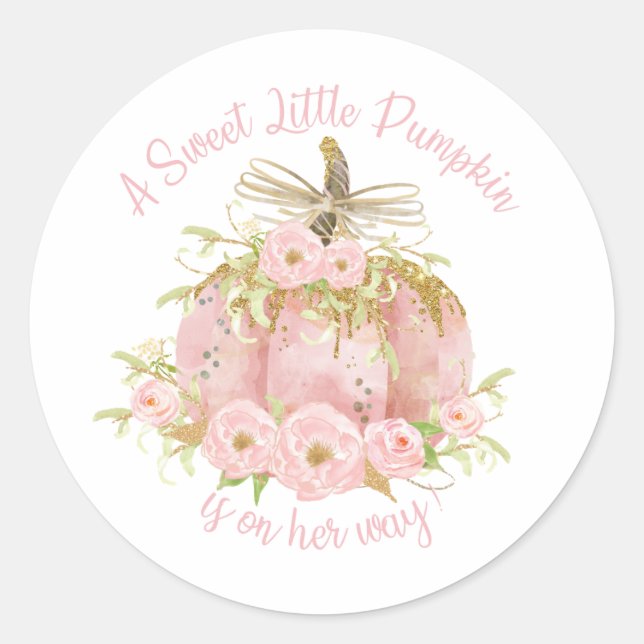 Elegantes Pink Pumpkin Baby Shower Girl Runder Aufkleber (Vorderseite)