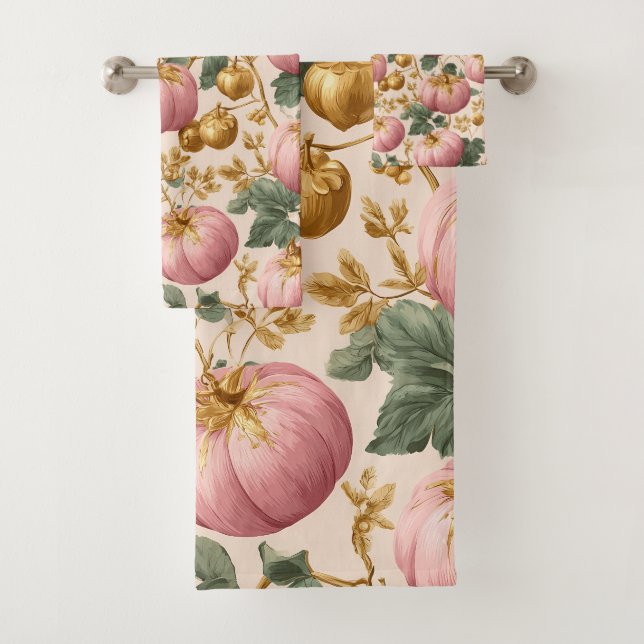 Elegantes Pink Pumpkins Autumn Design Badhandtuch Set (Insitu)